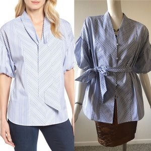 Halogen Women's Tie Front Short Sleeve striped top